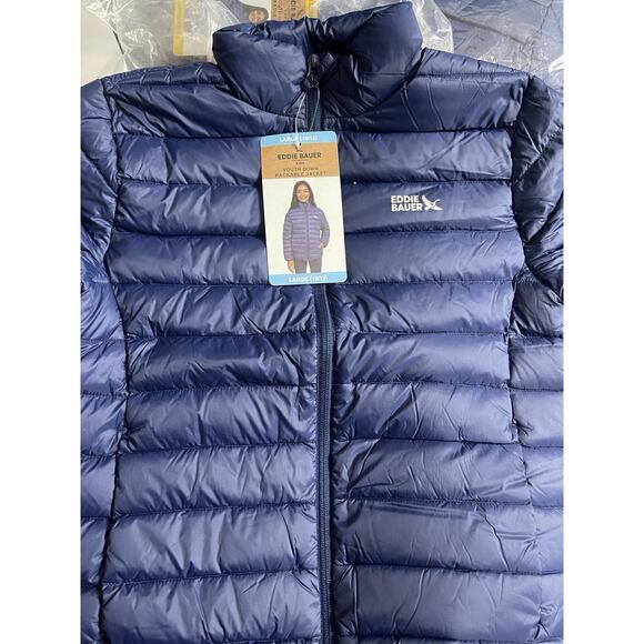 Eddie Bauer Girls Youth Down Packable Lightweight Jacket Size L 10/12 Navy Blue - Picture 4 of 6